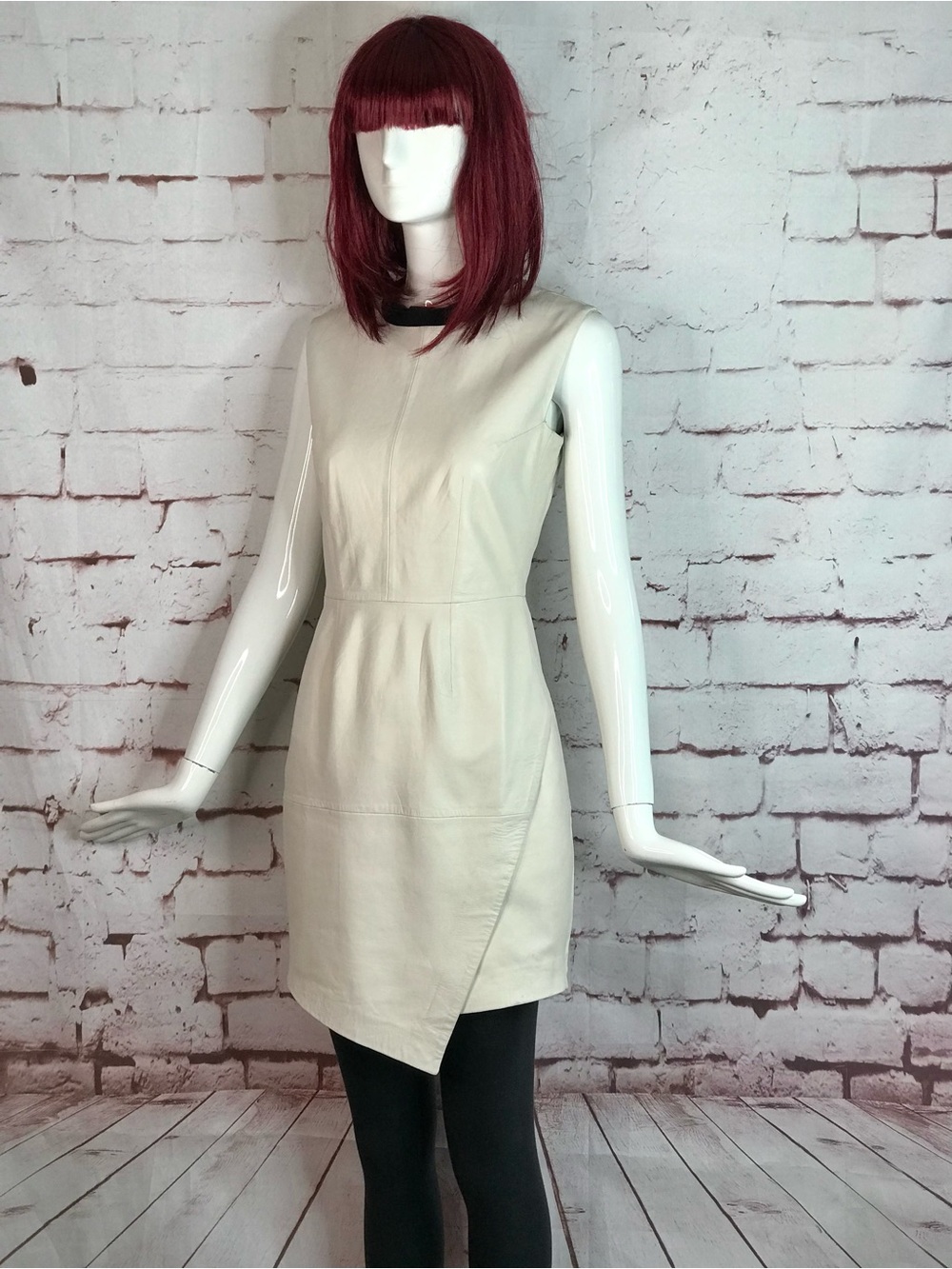 TRINA TURK Dalia Ivory Cream Lamb Leather Asymmetrical hem Dress Size 2 - Picture 16 of 16